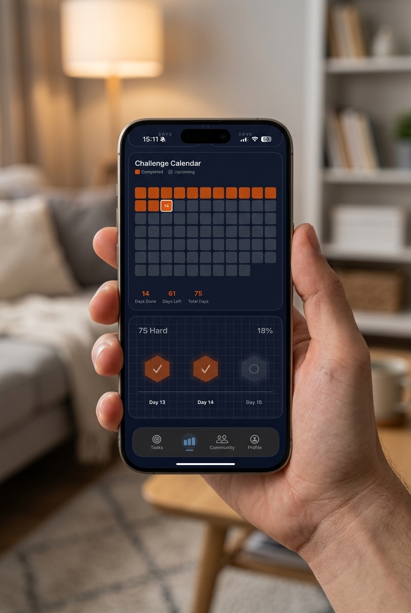 75 Forge grid tracker showing 75 Hard challenge progress on iPhone